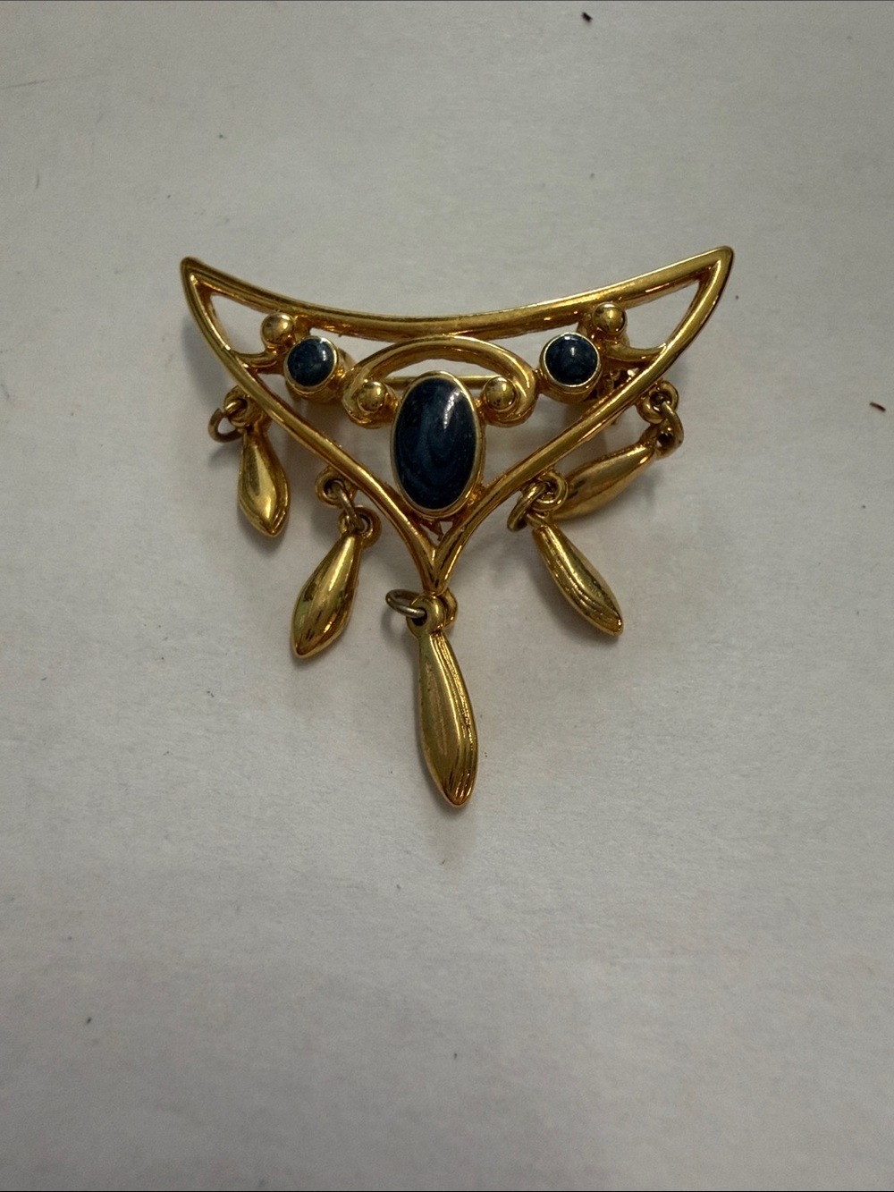 Vintage Gold-Tone Pendant with Blue Cabochon Accents